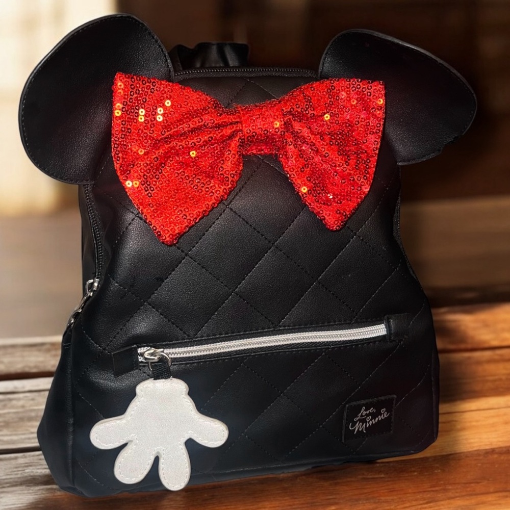 Disney Minnie Mouse Women’s Quilted Mini Backpack Black & RedW/ Matching Wallet - Picture 2 of 12